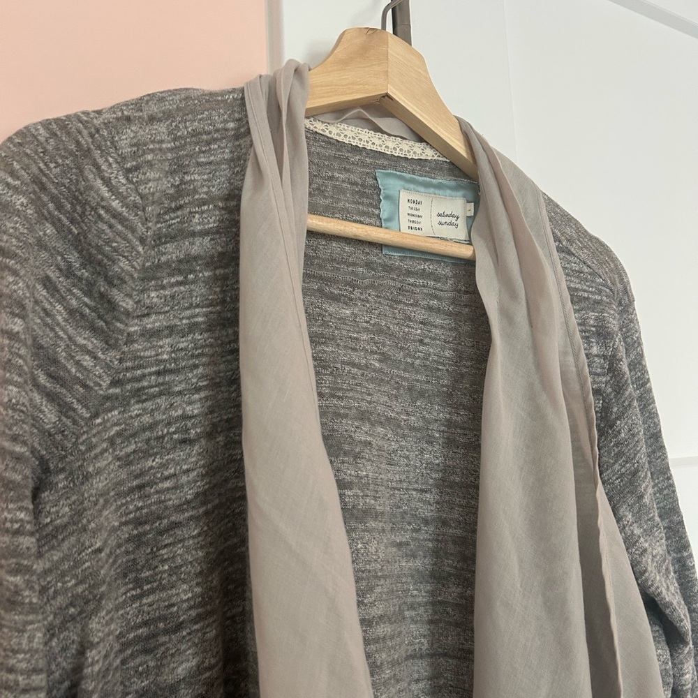 Anthropologie Saturday Sunday Gray Space Dye Tan Waterfall Cardigan size L - Picture 3 of 6
